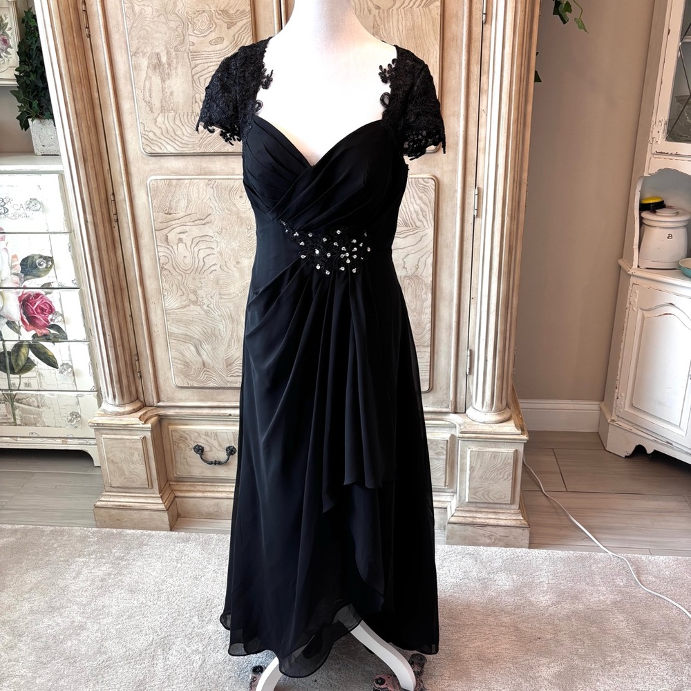 NEW Black Dress, Black Chiffon Dress, Black Dress with Rhinestones, NWOT-Size 10 - Picture 1 of 8